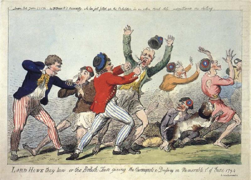 Lord Howe they run or The British Tars giving the Carmignols a Dressing on the Memorable 1st of June 1794, Isaac Cruikshank